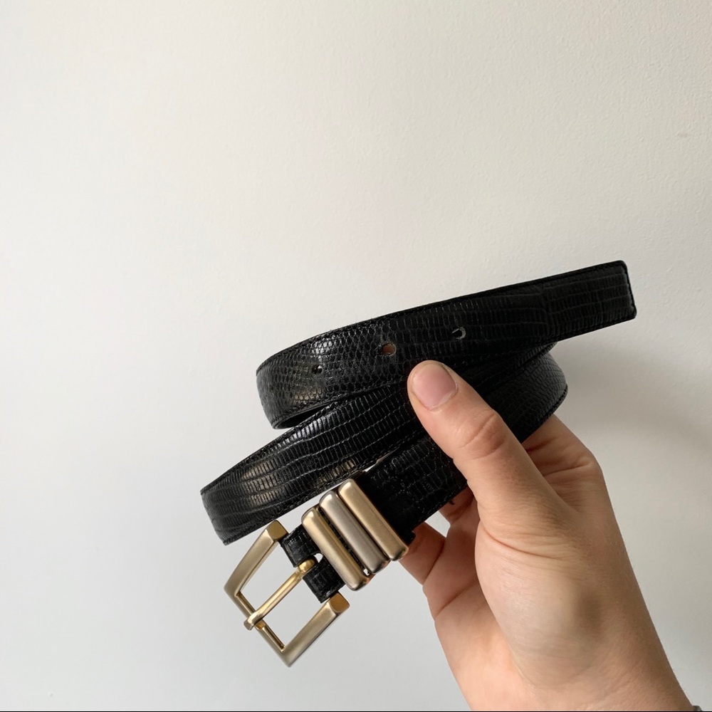 Vintage Black Leather Belt Gold Silver Size 34 M/L